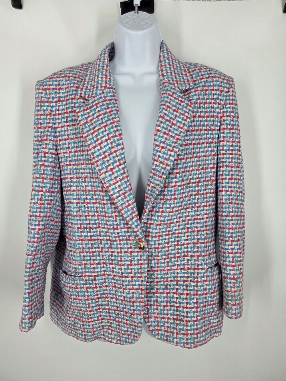 Bleyle Petites Vintage 80s Tweed Blazer Jacket Size 8P Red Blue Gold Button